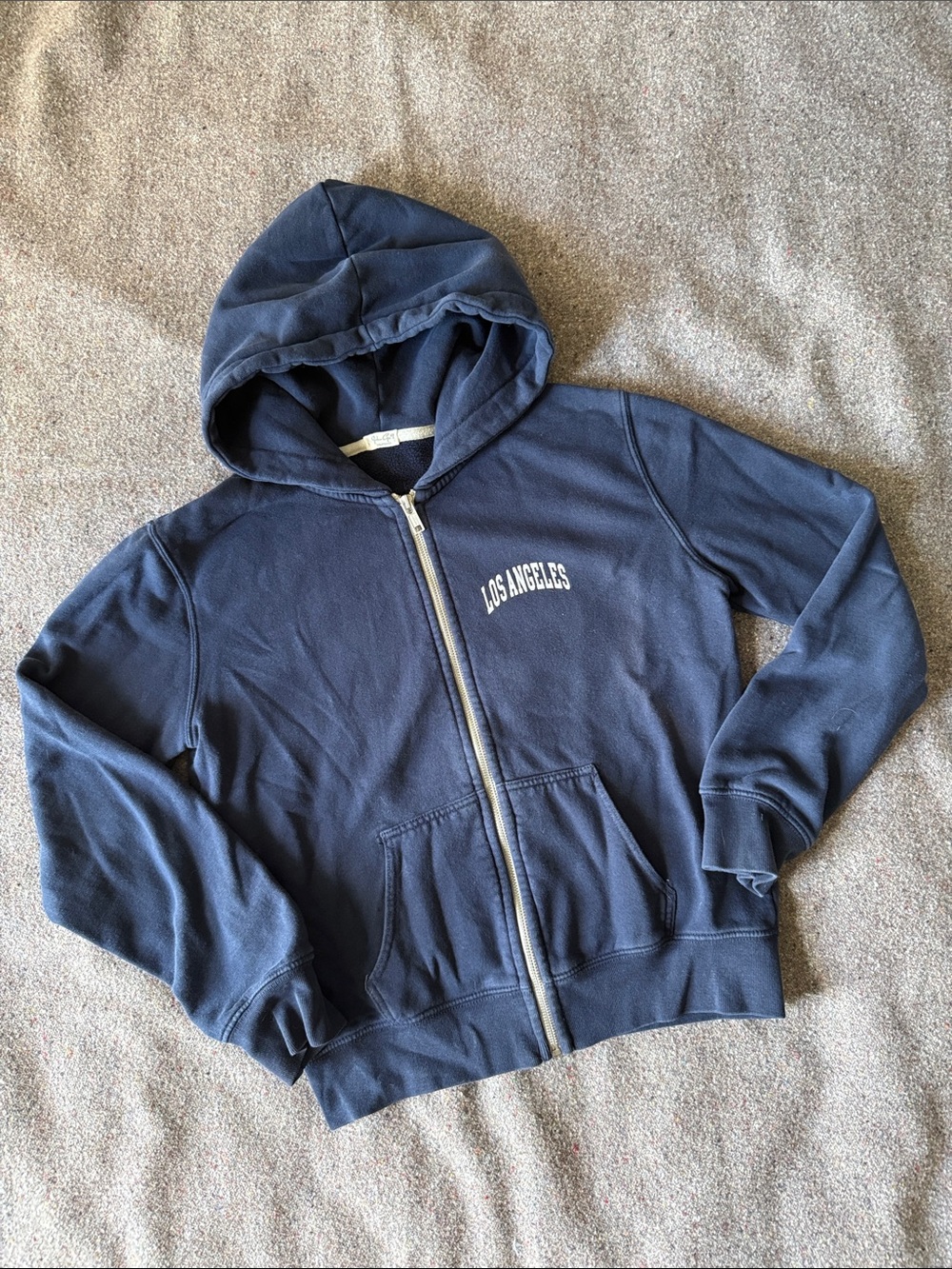 Brandy Melville Navy Zip-Up Hoodie with 'Los Angeles' Chest Print (Size OS)